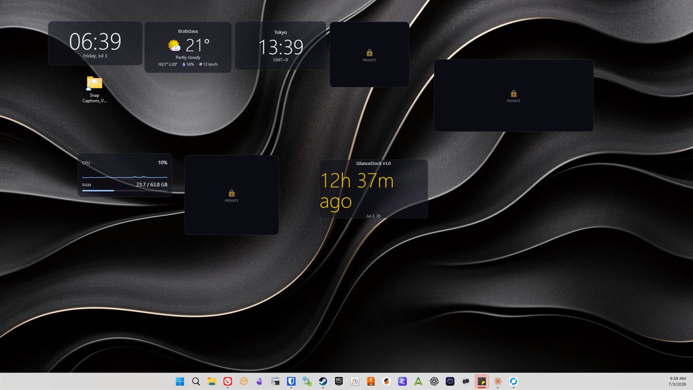 GlanceDock screenshot: privacy